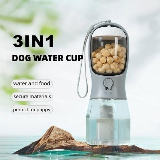 3-in-1 Portable Dog Water Bottle, Food Container & Waste Bag Dispenser