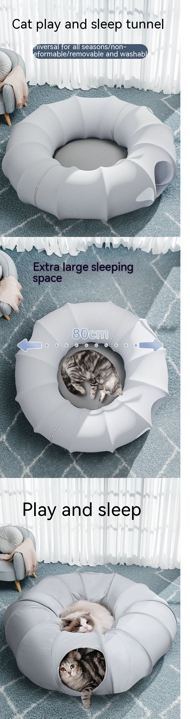 XL Tunnel Cat Bed – Breathable, Foldable Hideaway for Large Cats (Up to 15kg+)