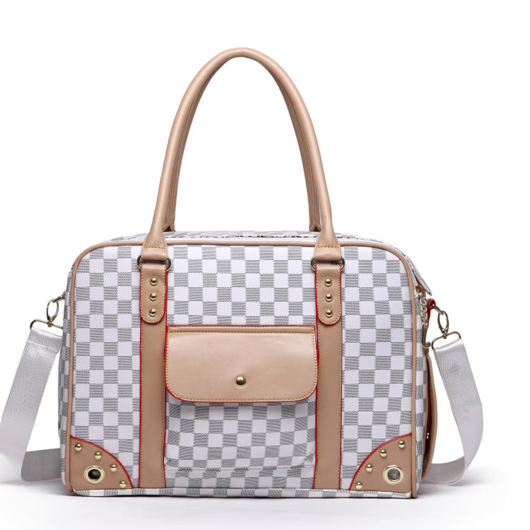 Luxury Checkerboard Pet Travel Bag – Breathable, Durable & Stylish