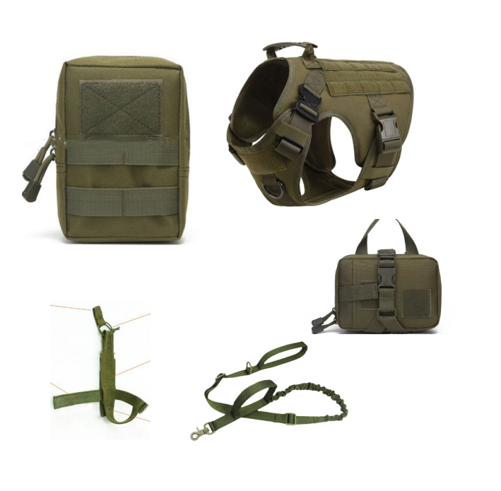Tactical Dog Harness Vest – Military-Grade 5-Piece Set with Handle & MOLLE Patches