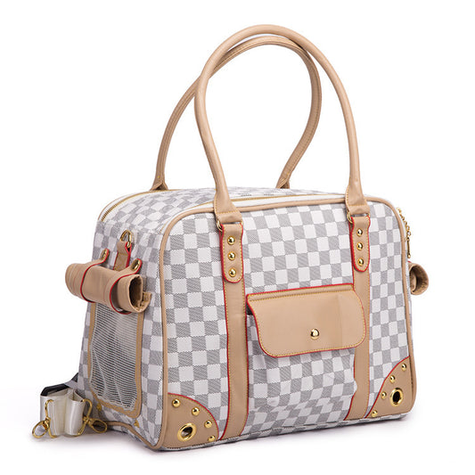 Luxury Checkerboard Pet Travel Bag – Breathable, Durable & Stylish