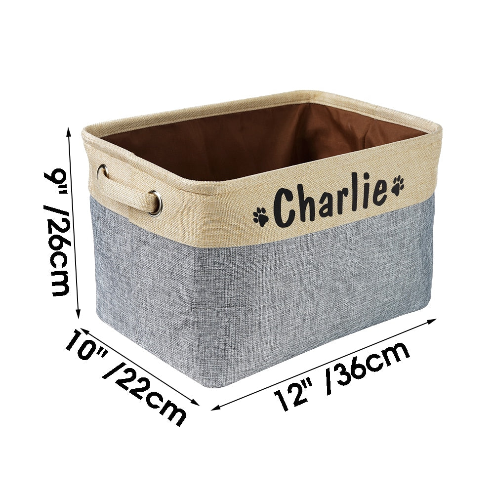Personalized Pet Toy Storage Basket – Foldable Canvas Organizer for Dogs & Cats