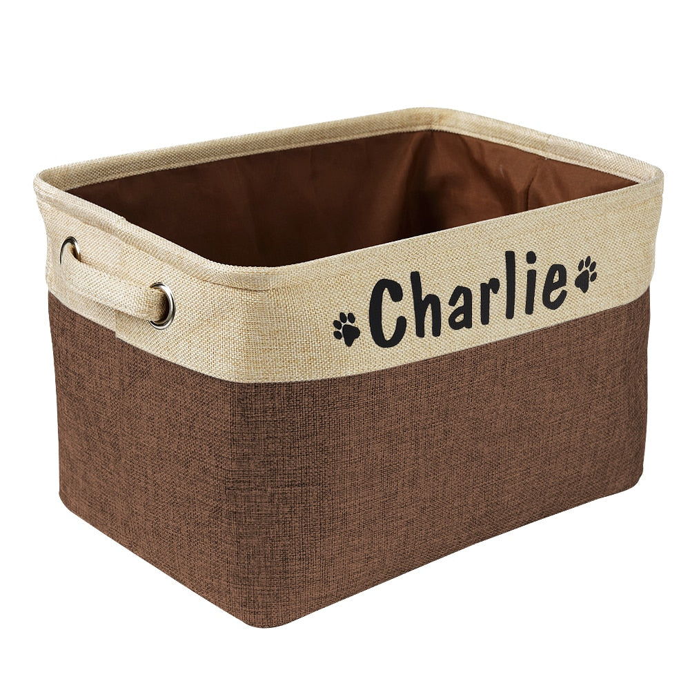 Personalized Pet Toy Storage Basket – Foldable Canvas Organizer for Dogs & Cats