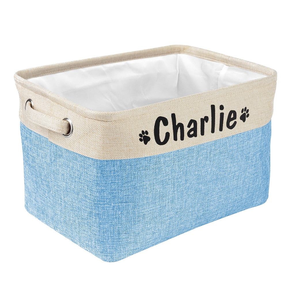 Personalized Pet Toy Storage Basket – Foldable Canvas Organizer for Dogs & Cats