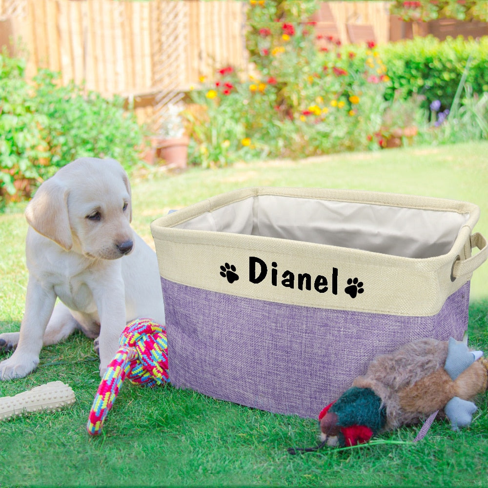 Personalized Pet Toy Storage Basket – Foldable Canvas Organizer for Dogs & Cats