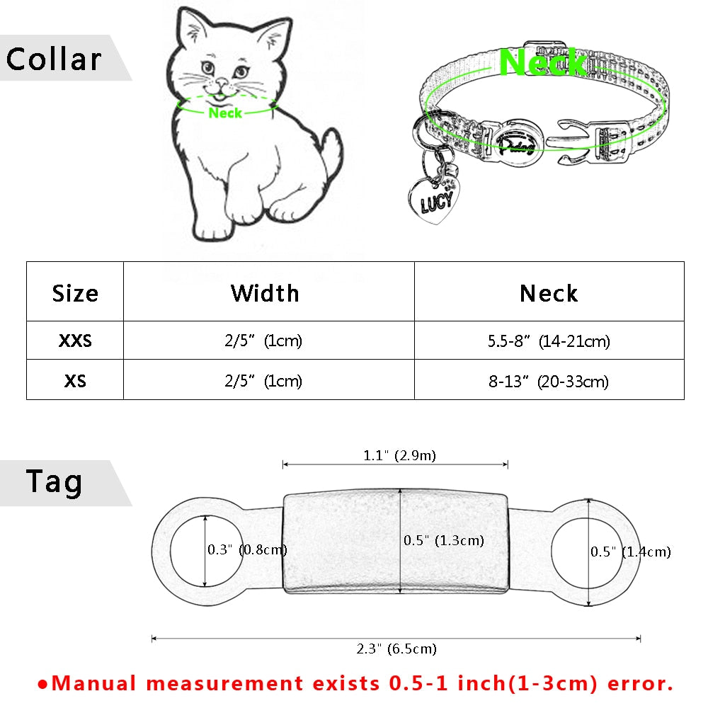 Personalized Reflective Nylon Cat Collar – Custom Name ID Tag for Night Safety & Style