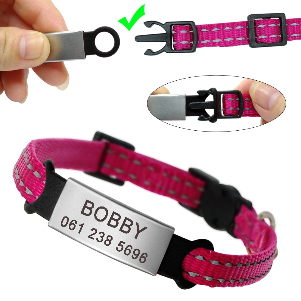 Personalized Reflective Nylon Cat Collar – Custom Name ID Tag for Night Safety & Style