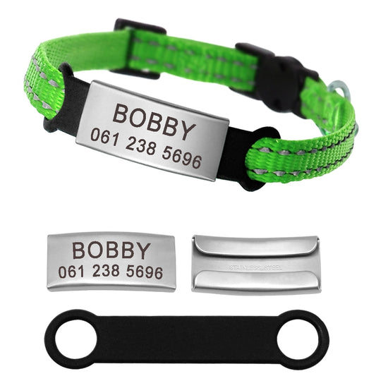 Personalized Reflective Nylon Cat Collar – Custom Name ID Tag for Night Safety & Style