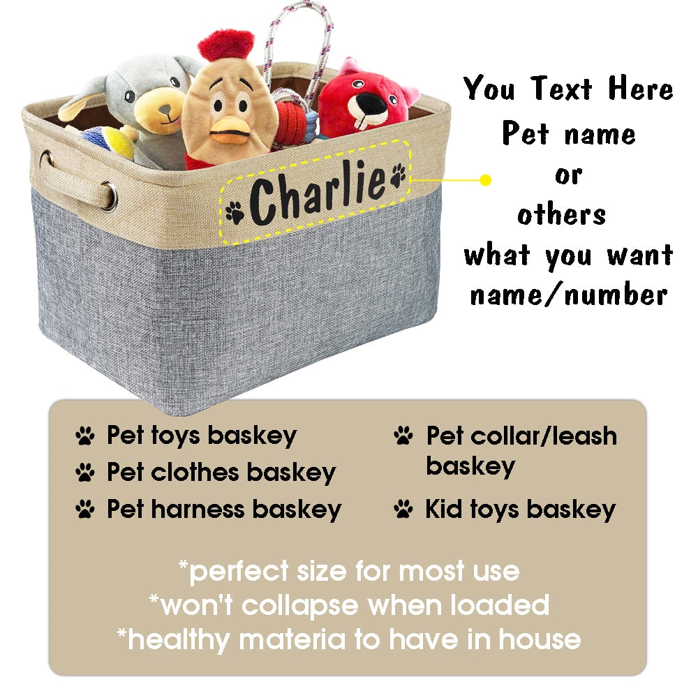 Personalized Pet Toy Storage Basket – Foldable Canvas Organizer for Dogs & Cats