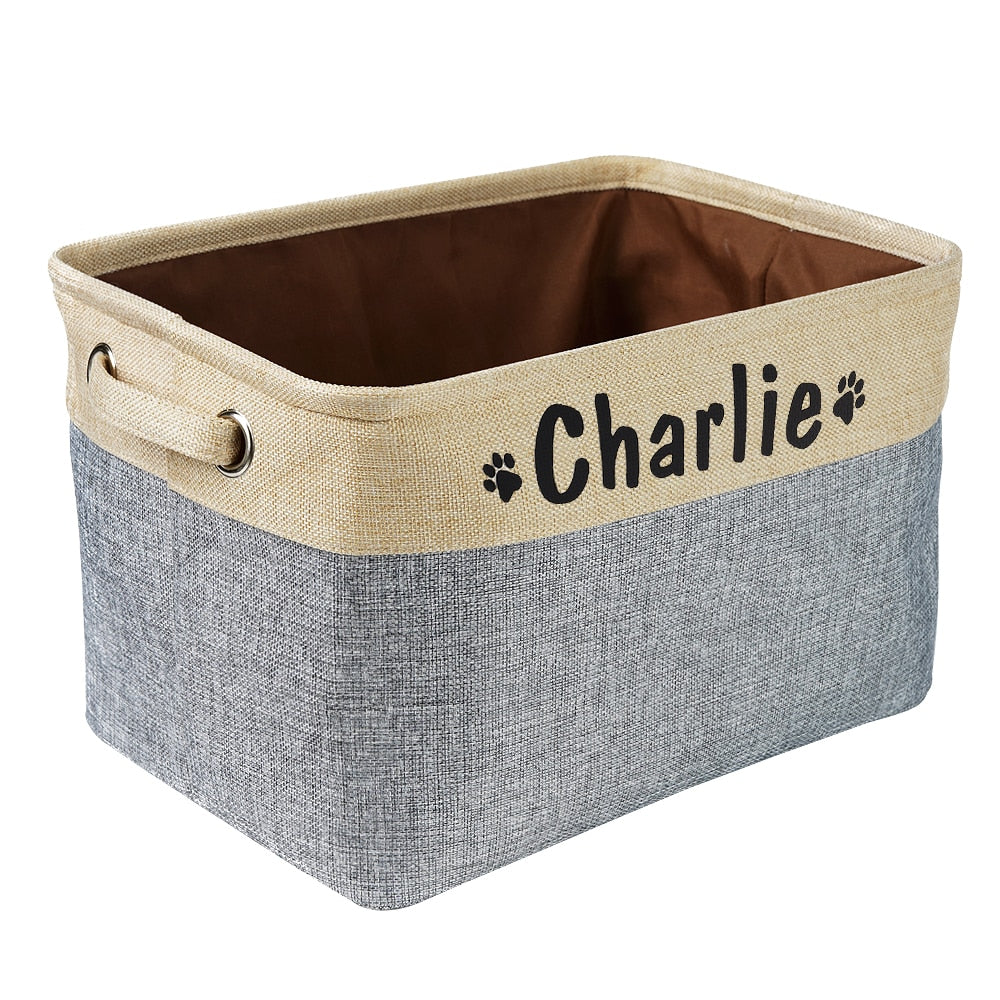 Personalized Pet Toy Storage Basket – Foldable Canvas Organizer for Dogs & Cats