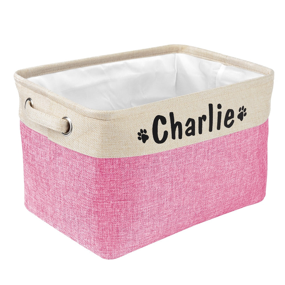 Personalized Pet Toy Storage Basket – Foldable Canvas Organizer for Dogs & Cats