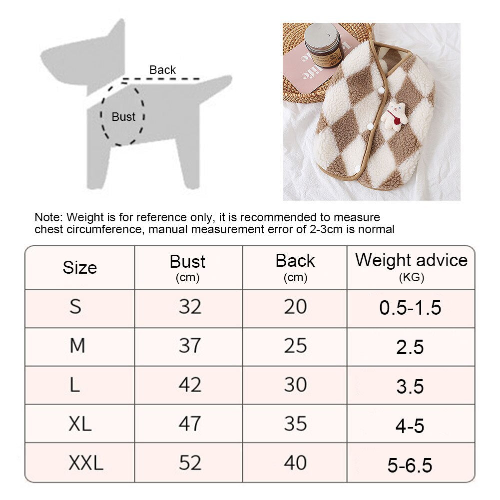 Plaid Fleece Dog Jacket – Cozy Winter Coat for Puppies & Small Dogs