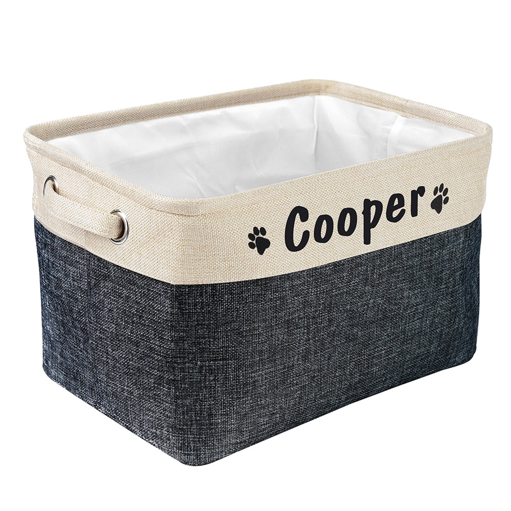 Personalized Pet Toy Storage Basket – Foldable Canvas Organizer for Dogs & Cats