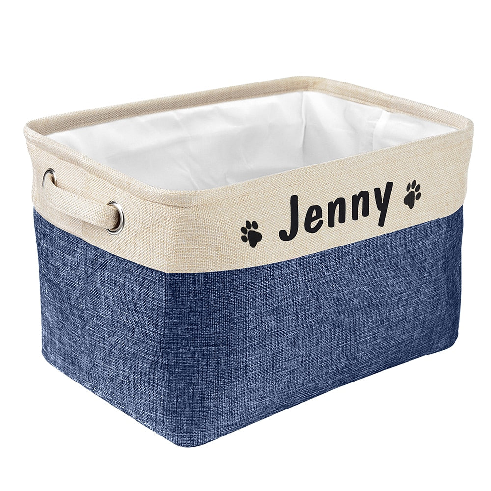 Personalized Pet Toy Storage Basket – Foldable Canvas Organizer for Dogs & Cats
