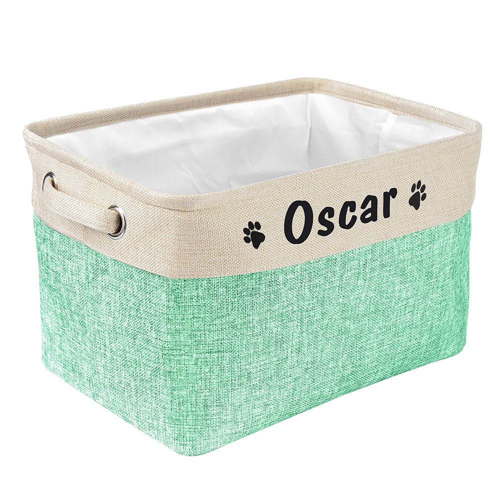 Personalized Pet Toy Storage Basket – Foldable Canvas Organizer for Dogs & Cats