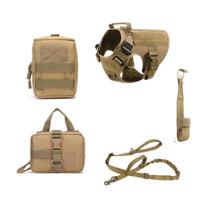 Tactical Dog Harness Vest – Military-Grade 5-Piece Set with Handle & MOLLE Patches