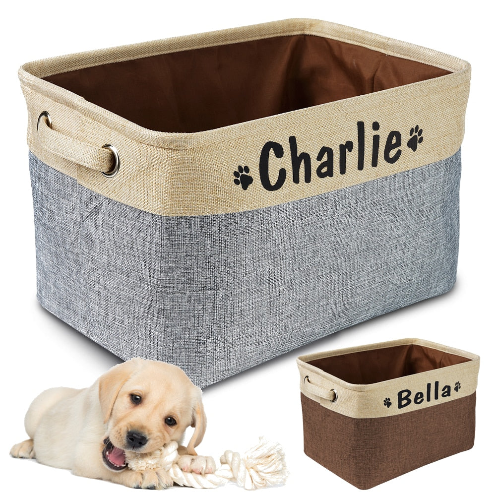 Personalized Pet Toy Storage Basket – Foldable Canvas Organizer for Dogs & Cats